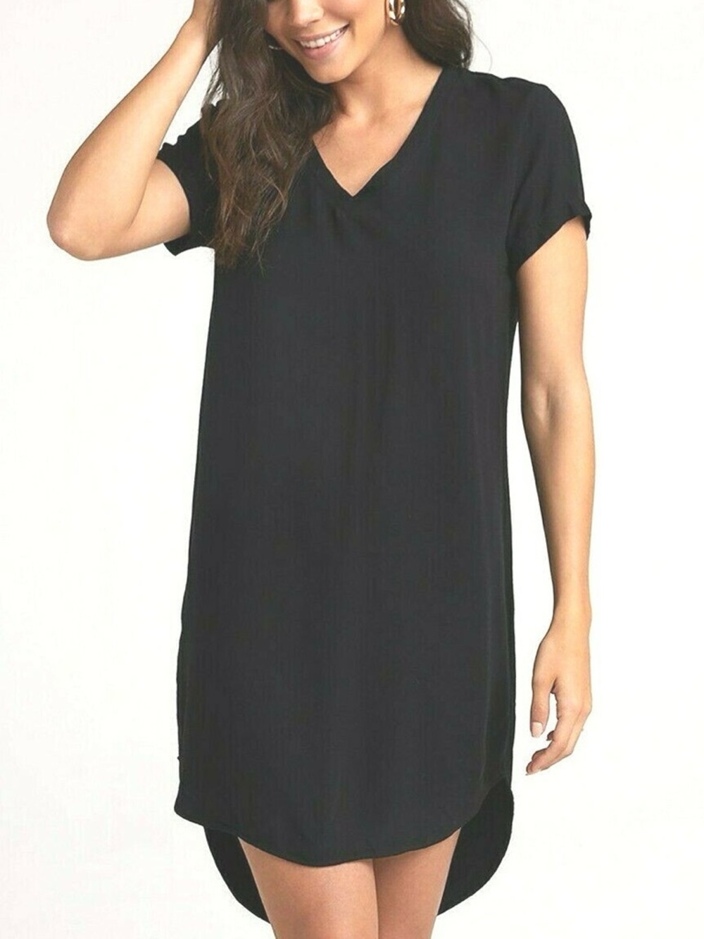 Cloth & Stone Nya V-Neck Black Shift T-Shirt Dress size XS